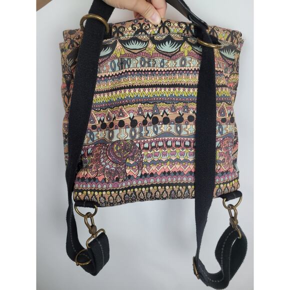 Sakroots Convertible Backpack Crossbody Purse Artist Circle Peace Sign Style Bag - Picture 3 of 10